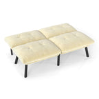 63" Convertible Folding Sofa Bed | 2-Seat Velvet Upholstered Couch | Adjustable Multi-Angle Backrest | Sofa, Lounger & Twin Bed | Metal Frame | 800 lbs Capacity | Easy Assembly | Living Room, Apartment | Cream/Aqua Gray/Brown