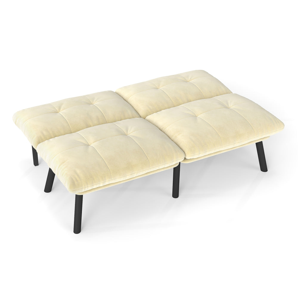63" Convertible Folding Sofa Bed | 2-Seat Velvet Upholstered Couch | Adjustable Multi-Angle Backrest | Sofa, Lounger & Twin Bed | Metal Frame | 800 lbs Capacity | Easy Assembly | Living Room, Apartment | Cream/Aqua Gray/Brown