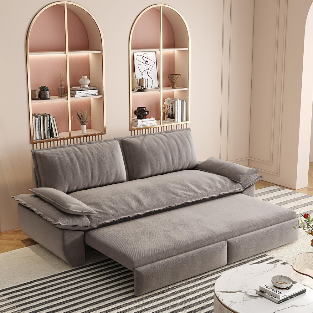 73.2" Queen Pull-Out Sofa Bed | 3-in-1 Convertible Sleeper Sofa | Chaise Lounge & King Bed | Premium Velvet + High-Density Foam | Steel Reinforced Frame | Space-Saving Modern Design | Beige/Gray/Camel/Blue