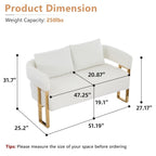 Modern Loveseat Sofa | Luxurious Gold Square Metal Legs | High-Rebound Foam + Ergonomic Design | Teddy/Velvet Upholstery | Dressing Area, Reception Room, Office, Living Room | White/Black/Pink/Green/Gray/Lilac