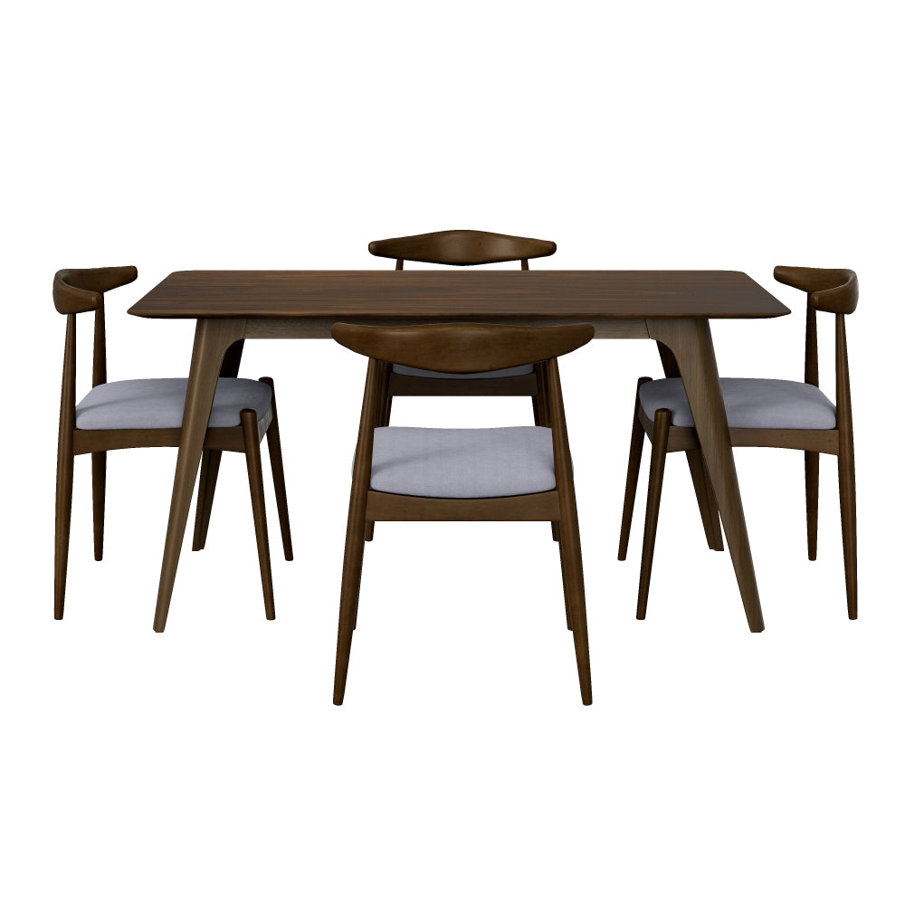 Christopher Knight Home 5-Piece Mid-Century Dining Set — Rubberwood Frame, Faux Wood Tabletop, Ergonomic Cushioned Chairs | Seats 4