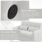 52.8" Loveseat Pull-Out Sleeper Sofa Bed | 2-Seat Tufted Chenille Couch | Adjustable Backrest 90°/135°/180° | 3 Built-In USB Ports | High-Density Foam | 2 Lumbar Pillows | Sturdy Multi-Wood Frame | Beige/Gray/Blue/Green