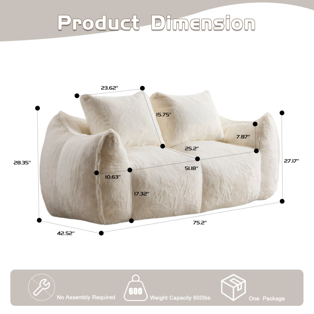 Giant 2-Seat Bean Bag Sofa for Adults | Ultra Soft Faux Fur | High-Density Shredded Memory Foam | 650 lbs | No Assembly Required | With Pillows & Large Armrests | White/Gray/Black/Brown/Yellow/Green