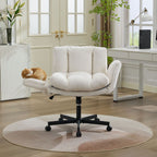 Modern Chenille Swivel Office Chair | Height Adjustable Task Chair | Double-Layer Cushioned Seat & Back | Convertible Multi-Position Flip-Up Armrests | Heavy-Duty 5-Star Base | Home Office, Study, Vanity, Living Room | Beige/Pink