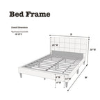 Queen Size Upholstered Platform Bed | Square Tufted Linen-Like Polyfiber Headboard | Particle Board & Rubberwood Frame | Footboard Included | No Box Spring Needed | Charcoal / Gray