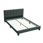 Queen Size Upholstered Platform Bed | Square Tufted Linen-Like Polyfiber Headboard | Particle Board & Rubberwood Frame | Footboard Included | No Box Spring Needed | Charcoal / Gray