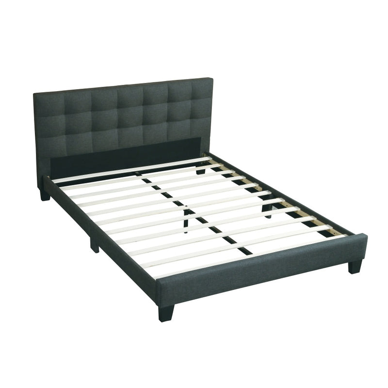 Queen Size Upholstered Platform Bed | Square Tufted Linen-Like Polyfiber Headboard | Particle Board & Rubberwood Frame | Footboard Included | No Box Spring Needed | Charcoal / Gray