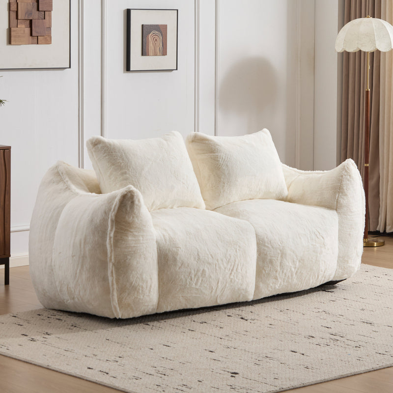 Giant 2-Seat Bean Bag Sofa for Adults | Ultra Soft Faux Fur | High-Density Shredded Memory Foam | 650 lbs | No Assembly Required | With Pillows & Large Armrests | White/Gray/Black/Brown/Yellow/Green