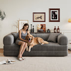 78.8" Convertible Floor Sofa Bed | Boneless Modular Sectional Couch | Pillow Back Support Armrests | Corduroy Fabric + Foam Fill | Hardware-Secured Backrest | No Assembly Required | Living Room, Bedroom, Apartment | Gray/Black/Camel/Green/Brown/Blue