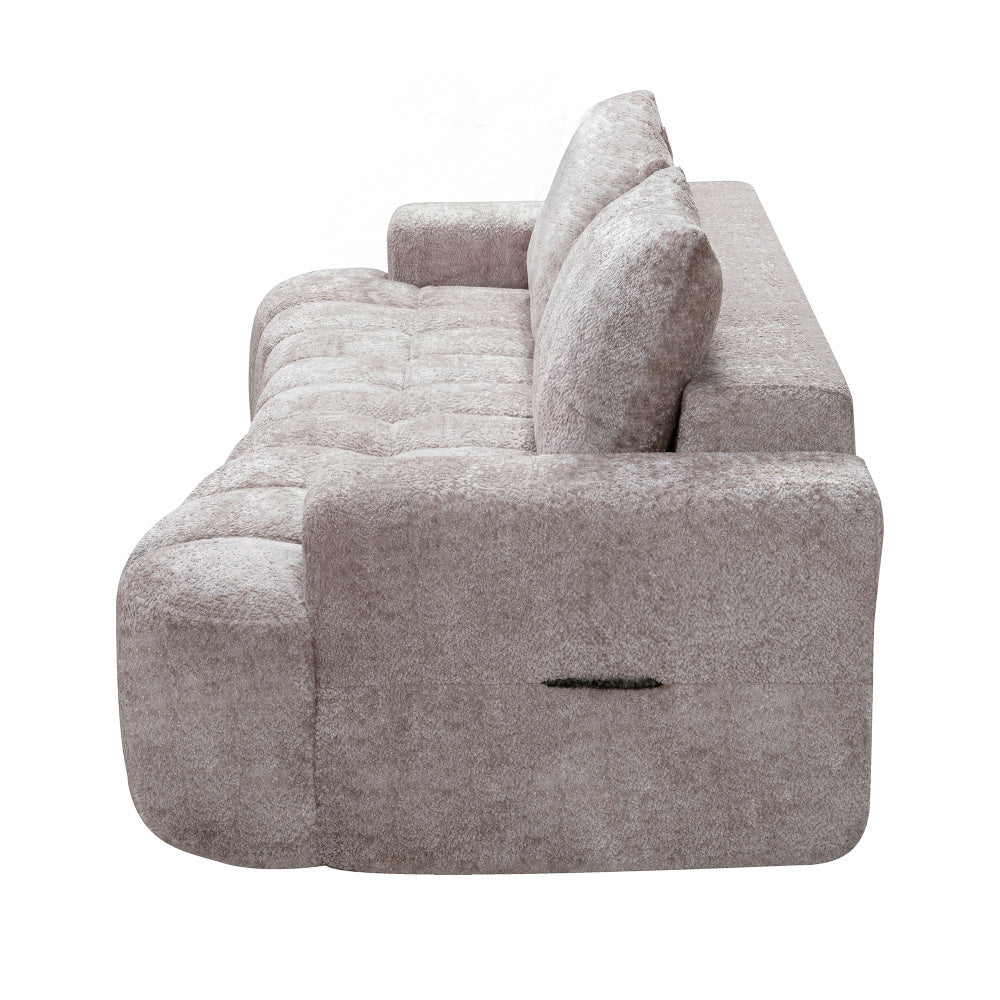 100" Extra Large Curved Front Sofa | 3-Seat Cloud-Like Boucle Sectional Couch | Vertical Channel Tufted | High-Resilience Compressed Foam | No Assembly | Easy to Move & Ship | Living Room, Apartment, Condo | White/Camel