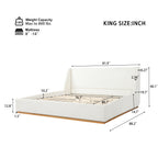 Queen/King Size Luxury Wingback Platform Bed | Splash-Resistant Boucle Fabric | High-Elasticity Foam Padding | Solid Rubberwood Frame | 800 lbs | No Box Spring Needed | White