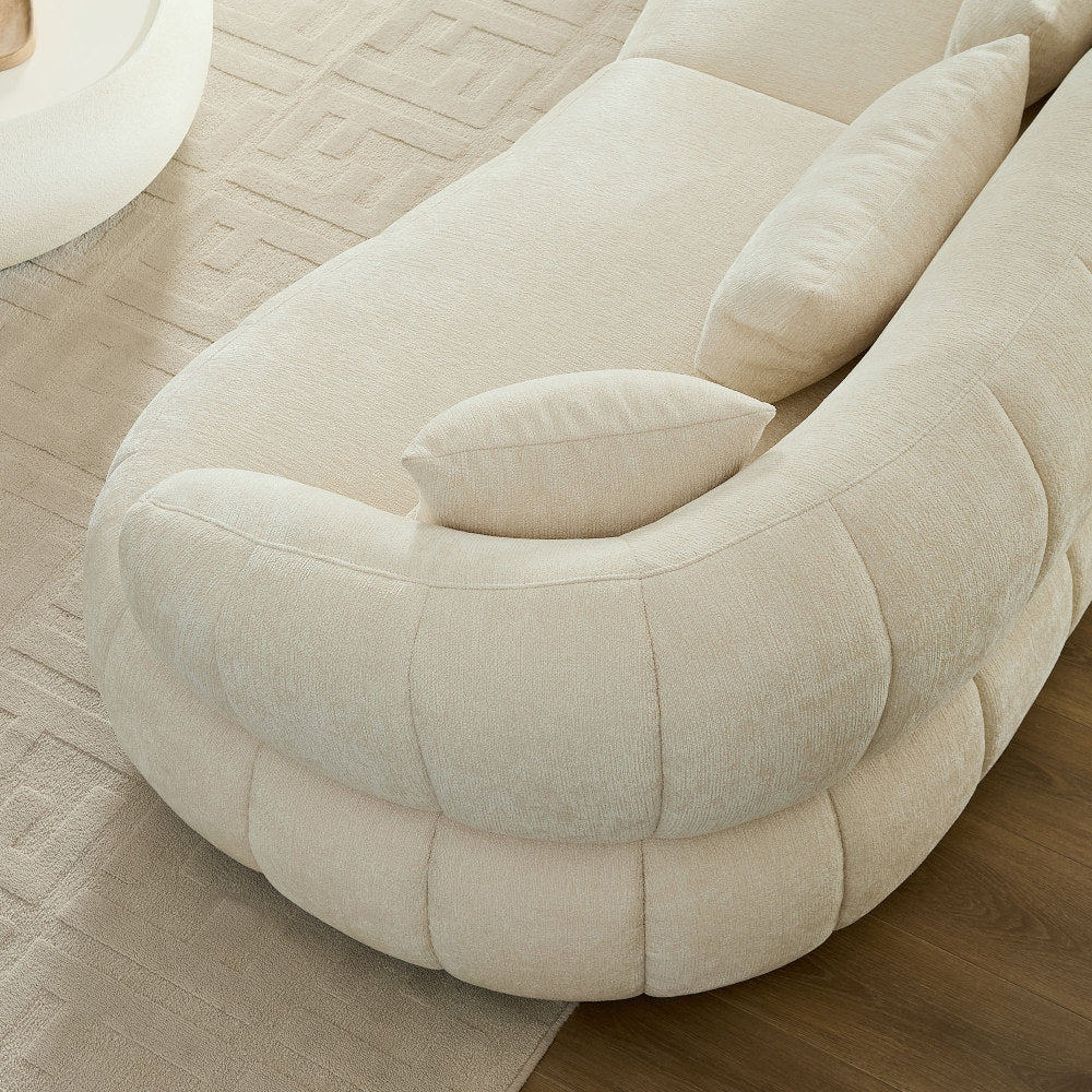 102.36 inch Cloud-Like Sofa,Modern Sectional Curved Sofa,Textured Fabric Couch,Upholstered  4-Seat Comfy Sofa for Living Room,Beige