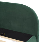 Queen/King Size Boucle Upholstered Platform Bed | Curved Ergonomic Headboard | Granular Fabric Texture | 800 lbs Heavy Duty | No Box Spring Needed | 40-Min Assembly | Cream / Green