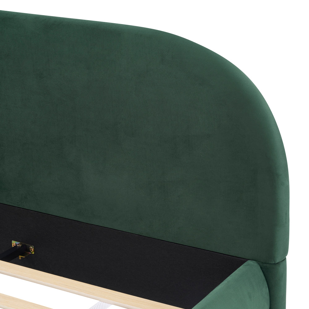 Queen/King Size Boucle Upholstered Platform Bed | Curved Ergonomic Headboard | Granular Fabric Texture | 800 lbs Heavy Duty | No Box Spring Needed | 40-Min Assembly | Cream / Green