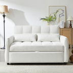 52.8" Loveseat Pull-Out Sleeper Sofa Bed | 2-Seat Tufted Chenille Couch | Adjustable Backrest 90°/135°/180° | 3 Built-In USB Ports | High-Density Foam | 2 Lumbar Pillows | Sturdy Multi-Wood Frame | Beige/Gray/Blue/Green