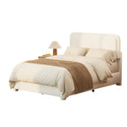 Full/Queen Size Boucle Platform Bed | Adjustable Curved Cloud Headboard 41"-43" | Foam Filled | Rounded Corner Protection | Low Profile | No Box Spring Needed | White