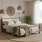 Queen/King Size Solid Poplar & Plywood Platform Bed | Soft Upholstered Headboard & Footboard | Quiet Slat Support System | Airflow Open Base | No Box Spring Needed | Easy Assembly | Beige/Walnut