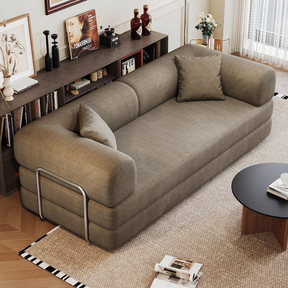 78.8" Convertible Floor Sofa Bed | Boneless Modular Sectional Couch | Pillow Back Support Armrests | Corduroy Fabric + Foam Fill | Hardware-Secured Backrest | No Assembly Required | Living Room, Bedroom, Apartment | Gray/Black/Camel/Green/Brown/Blue