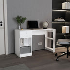 47" Modern Writing Desk with 1 Drawer + 4 Side Shelves | Generous Leg Clearance | Clean Minimalist Design | Sturdy Particle Board | Home Office, Living Room, Gaming Room | White/Black