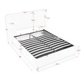 Queen/King Size Gas Lift Storage Bed | Vertical Striped Rabbit Fur Upholstered | Hydraulic Under-Bed Storage | 500 lbs | Eucalyptus Wood Frame | Silent Mechanism | Easy Assembly | Beige