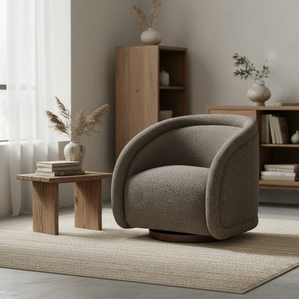 Sabbo Beige Bouclé Swivel Chair