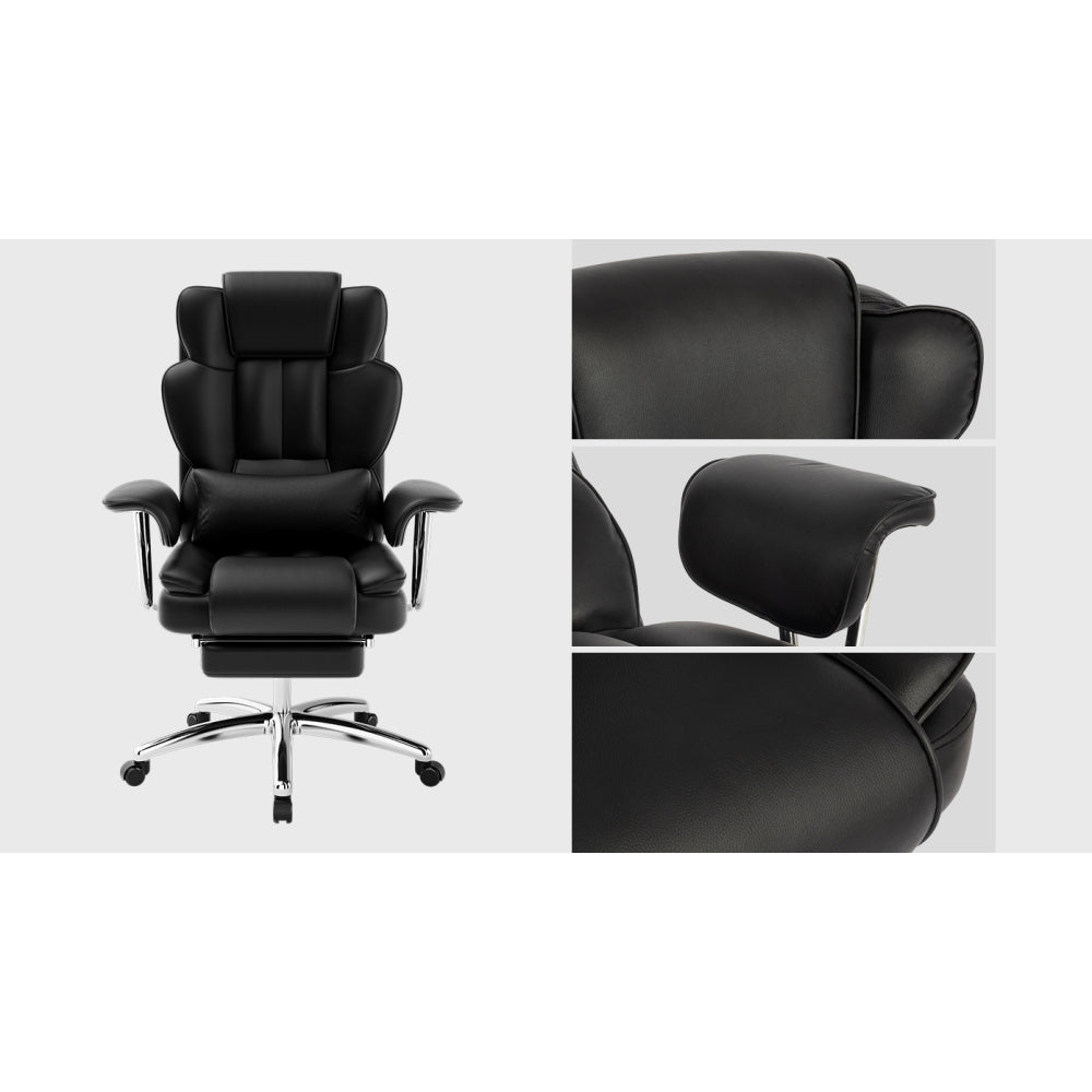 Big & Tall Executive High-Back Office Chair | 500 lbs Capacity | Bonded PU Leather | Ergonomic Reclining + Footrest | Padded Linkage Armrests | 360° Swivel + 5-Star Base | Large Home Office Chair | Black/Beige