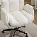 Modern Chenille Swivel Office Chair | Height Adjustable Task Chair | Double-Layer Cushioned Seat & Back | Convertible Multi-Position Flip-Up Armrests | Heavy-Duty 5-Star Base | Home Office, Study, Vanity, Living Room | Beige/Pink