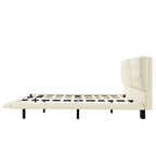 Queen Size PU Leather Floating Platform Bed | Button Tufted Segmented Headboard | Remote-Controlled LED Light Strip 6 Colors | 800 lbs | Hidden Leg Design | No Box Spring Needed | Pink / White / Khaki