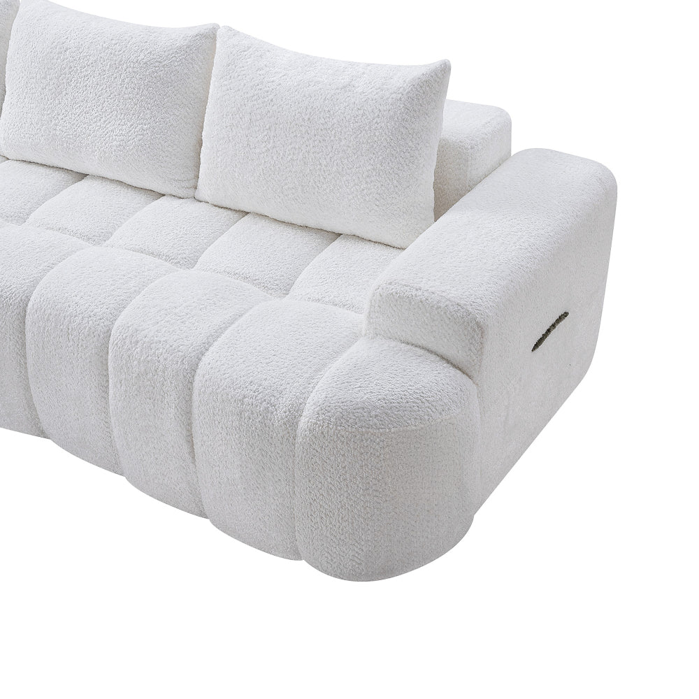 100" Extra Large Curved Front Sofa | 3-Seat Cloud-Like Boucle Sectional Couch | Vertical Channel Tufted | High-Resilience Compressed Foam | No Assembly | Easy to Move & Ship | Living Room, Apartment, Condo | White/Camel