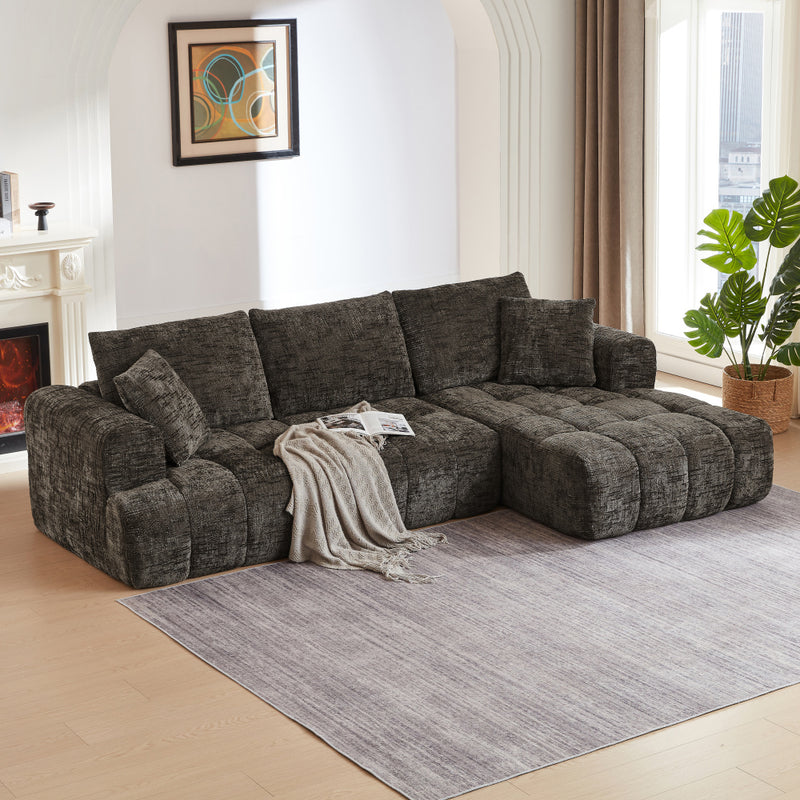 108" Luxury Chenille L-Shape Sectional Sofa | 4-Seat Oversized Couch | Tufted Surface | Sponge + Pocket Spring Support | Right Hand Facing | No Assembly Required | Living Room, Apartment, Reception | Dark Blue/Orange/Khaki/Brown/Dark Green/Dark Gray