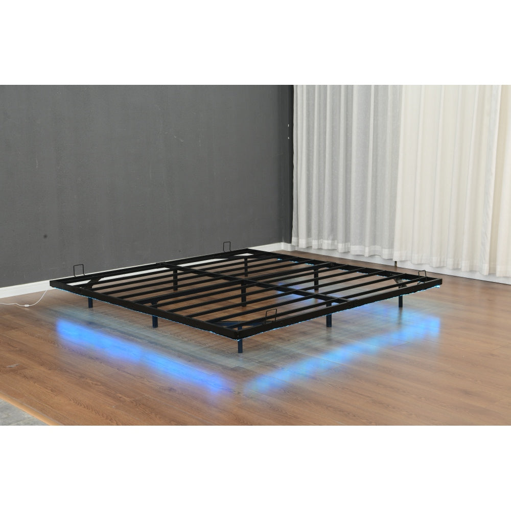 Queen/King Size Floating Metal Platform Bed | Hidden LED Underglow App & Remote Control | 10 Slats + 4 Cross Frames + 6 Steel Legs | 1000 lbs | No Box Spring Needed | Black