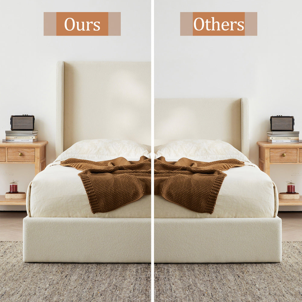 Full/Queen/King Size Upholstered Wingback Platform Bed | 51.5" Curved Headboard | Premium Canvas Fabric | 1000 lbs Heavy Duty | Eucalyptus & Metal Frame | No Box Spring | 30-Min Assembly | Ivory