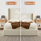 Full/Queen/King Size Upholstered Wingback Platform Bed | 51.5" Curved Headboard | Premium Canvas Fabric | 1000 lbs Heavy Duty | Eucalyptus & Metal Frame | No Box Spring | 30-Min Assembly | Ivory