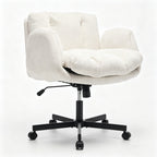 Modern Chenille Swivel Office Chair | Height Adjustable Task Chair | Double-Layer Cushioned Seat & Back | Convertible Multi-Position Flip-Up Armrests | Heavy-Duty 5-Star Base | Home Office, Study, Vanity, Living Room | Beige/Pink