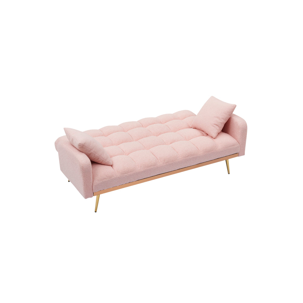 69" Soft Teddy Fleece Convertible Sofa Bed | 3-Speed Adjustable Backrest | Wide Detachable Armrests | Solid Wood + Metal Frame | Multifunctional Couch for Living Room, Bedroom, Small Space | Pink/Beige/Gray/Green