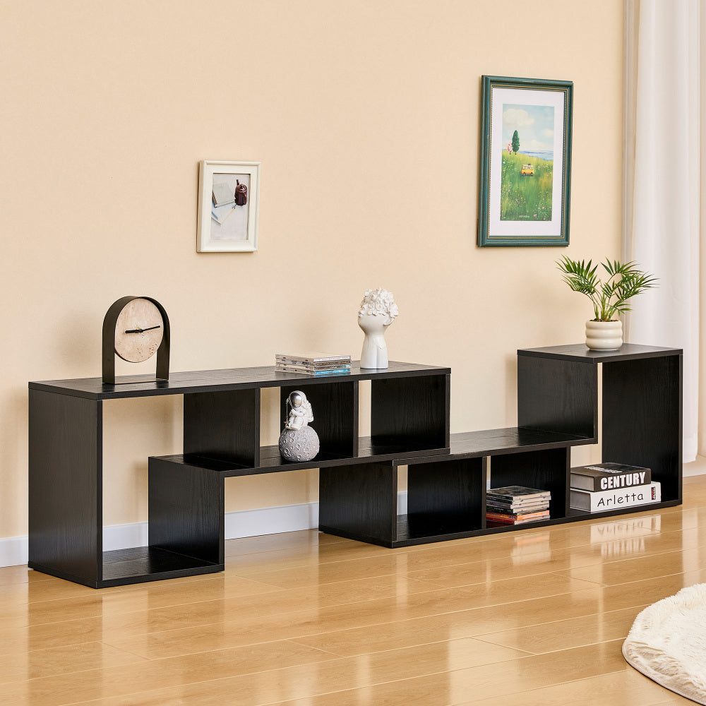 Modern Black Wood Grain MDF TV Stand