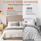 Queen Size Linen Upholstered Platform Bed | Curved Wingback Headboard | Fully Upholstered Frame | Solid Wood & Reinforced Slats | No Box Spring Needed | Easy Assembly | Beige / Brown