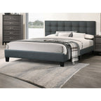 Queen Size Upholstered Platform Bed | Square Tufted Linen-Like Polyfiber Headboard | Particle Board & Rubberwood Frame | Footboard Included | No Box Spring Needed | Charcoal / Gray