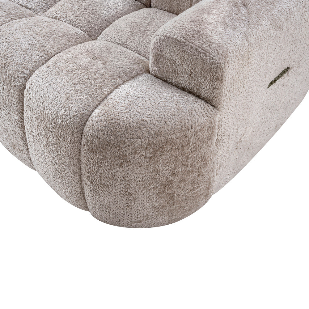 100" Extra Large Curved Front Sofa | 3-Seat Cloud-Like Boucle Sectional Couch | Vertical Channel Tufted | High-Resilience Compressed Foam | No Assembly | Easy to Move & Ship | Living Room, Apartment, Condo | White/Camel