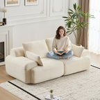 Modern Memory Foam Cloud Sofa | Extra Deep Corduroy Sectional Couch | Customizable Modular Combination | High-Resilience Foam + Bolster Pillows | No Assembly Required | Living Room, Apartment, Bedroom | White/Black — 2 Seat & 3 Seat