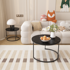27.6" Nesting Coffee Table Set of 2 | Round Marble Pattern Wood Top | Sturdy Metal Frame | Space-Saving Stackable Design | Living Room, Bedroom, Balcony, Yard | Black/White/Brown