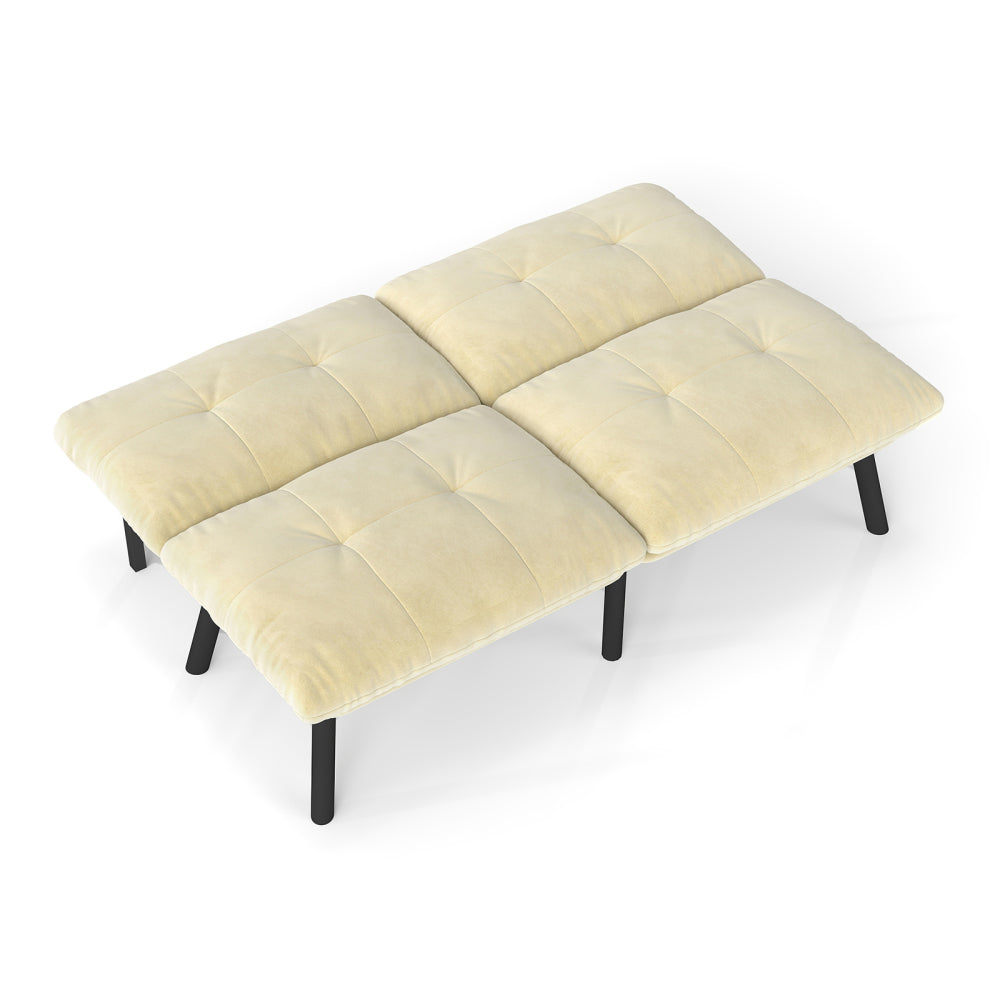 63" Convertible Folding Sofa Bed | 2-Seat Velvet Upholstered Couch | Adjustable Multi-Angle Backrest | Sofa, Lounger & Twin Bed | Metal Frame | 800 lbs Capacity | Easy Assembly | Living Room, Apartment | Cream/Aqua Gray/Brown