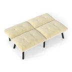 63" Convertible Folding Sofa Bed | 2-Seat Velvet Upholstered Couch | Adjustable Multi-Angle Backrest | Sofa, Lounger & Twin Bed | Metal Frame | 800 lbs Capacity | Easy Assembly | Living Room, Apartment | Cream/Aqua Gray/Brown