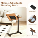 Mobile Adjustable Standing Desk — Overbed Bedside Desk with Flip Desktop & 4 Wheels | Height & Angle Adjustable Rolling Laptop Table | Portable Over Bed Desk | H-Shaped Base | MDF & Metal | Home, Office, Study | Walnut + Black