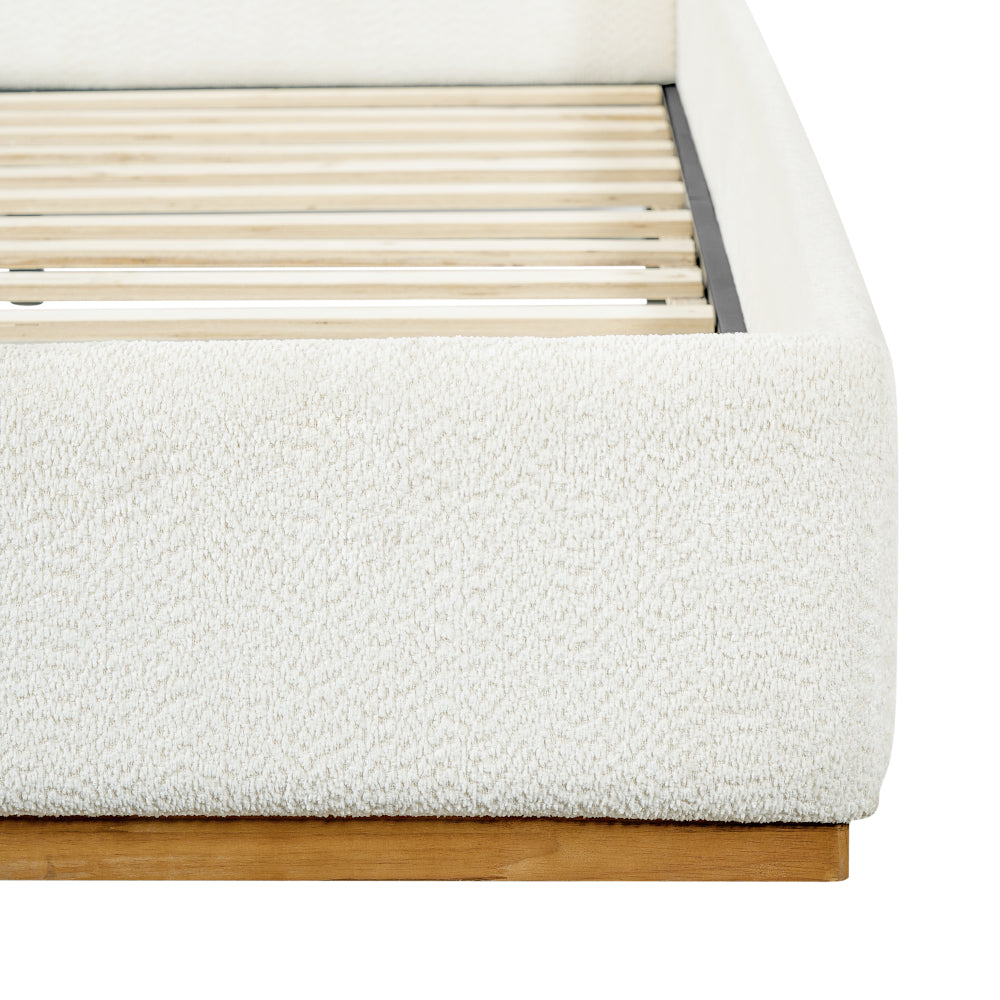 Queen/King Size Luxury Wingback Platform Bed | Splash-Resistant Boucle Fabric | High-Elasticity Foam Padding | Solid Rubberwood Frame | 800 lbs | No Box Spring Needed | White