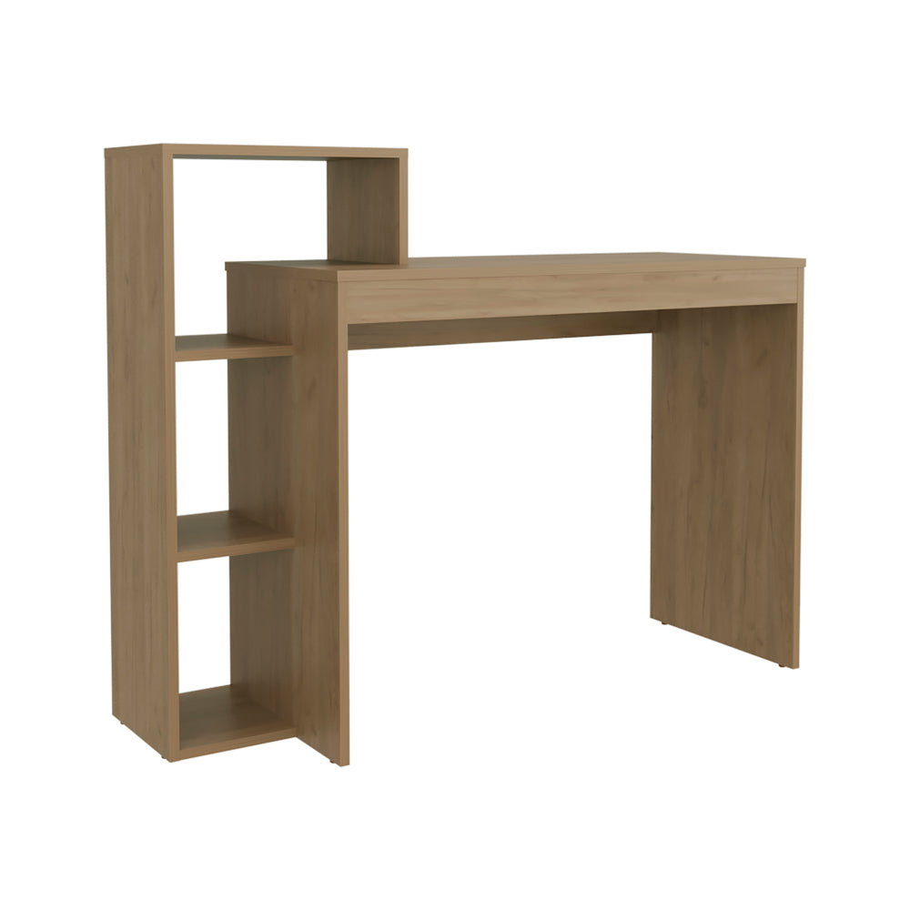 35.98" Wide Classic Writing Desk with 4-Shelf Side Bookcase | Generous Work Surface | Minimalist Clean Lines | Sturdy Particle Board | Compact Depth for Small Spaces | Home Office, Study Area | Oak/Dark Oak