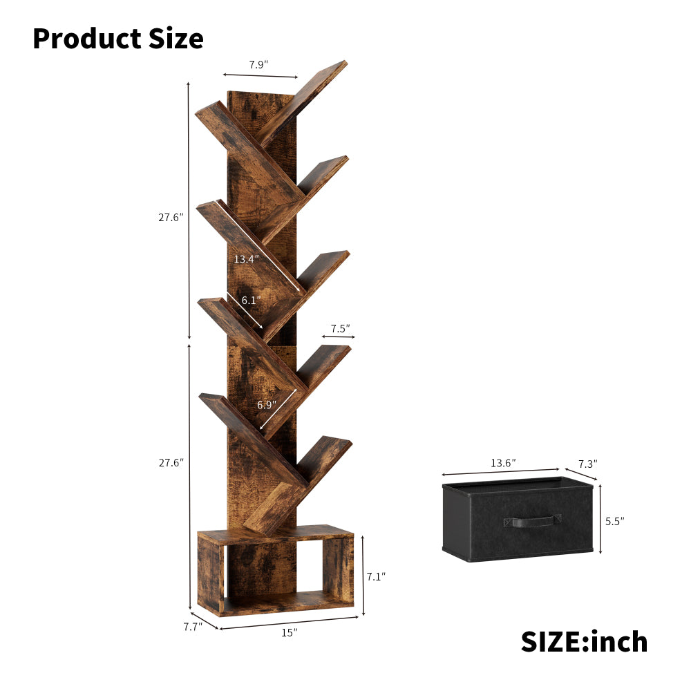 9 Tier Tree Bookshelf with Drawer Bookcase