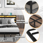 Full Size Metal Platform Bed | Wooden Headboard with USB Charging Station & LED Lights | Under-Bed Storage | 600 lbs Heavy Duty | No Box Spring Needed | Easy Assembly | Black