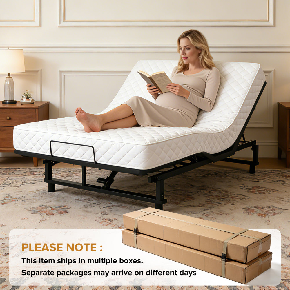 Queen Size Adjustable Bed Base | 0-61° Head & 0-37° Foot Incline | Wireless Remote | Zero Gravity & Anti-Snore | 4 USB Ports & Under-Bed Nightlights | Quiet Motor ≤90db | Black