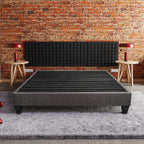 Twin/Full/Queen/King Size Low Profile Platform Bed Base | Upholstered Dark Gray Linen Fabric | Headboard Attachment Kit Included | Plywood & Wood Frame | No Box Spring Needed | Dark Gray
